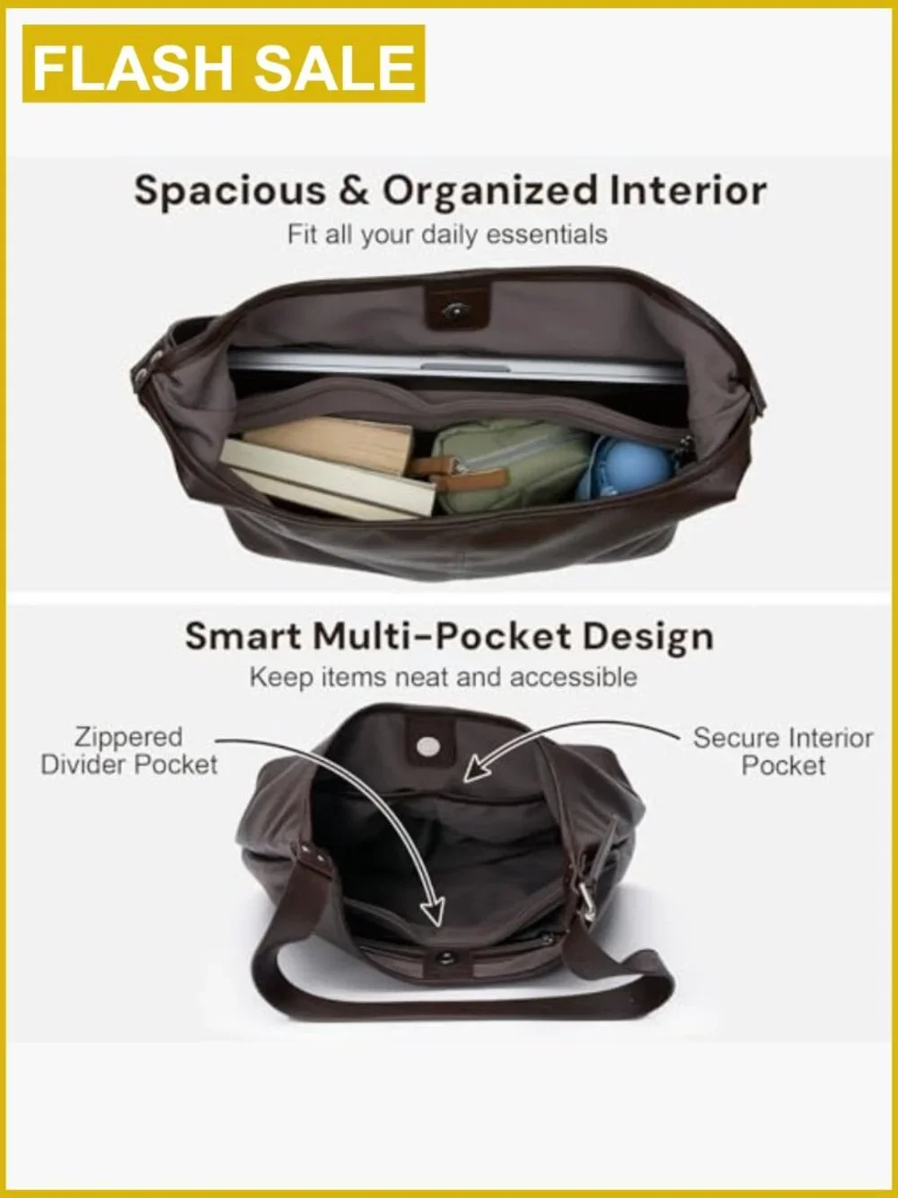 Spacious Slouchy Hobo Bag with Pouch, Adjustable Strap